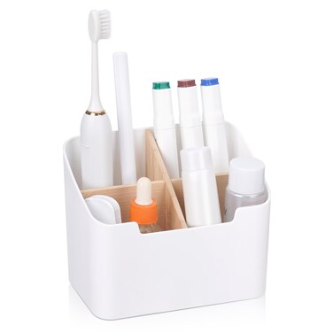 Ayswupt Toothbrush Holders for Bathrooms,Electric Toothbrush and Toothpaste Holder with Divider for Bathroom Countertop Organizer,Toothbrush Caddy for Kids Family Counter Vanity Storage White