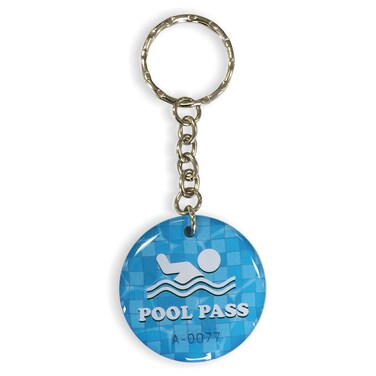 SmartSign Pool Pass Key Tags - Numbered, Box of 50, 1.5 in. Diameter Plastic with Epoxy Coating, Pool Key Chain with Ring, Blue, Made in USA