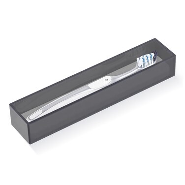 Linkidea Acrylic Toothbrush Holder with Diatomite Drying Stone, Bathroom Drawer Organizer with Drainage Hole for Tooth Brush, Compatible with Colgate Extra Clean, Oral-B CrossAction (Gray)