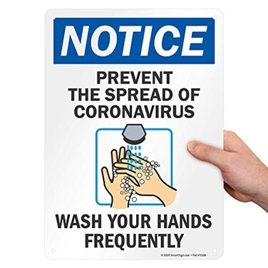 SmartSign 14 x 10 inch &Atilde;&cent;&acirc;&sbquo;&not;&Aring;&ldquo;Notice - Prevent The Spread, Wash Your Hands Frequently&Atilde;&cent;&acirc;&sbquo;&not; OSHA Sign, Digital Printing, 55 mil HDPE Plastic, Multicolor