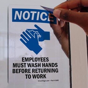 SmartSign (Pack of 5) Notice - Employees Must Wash Hands Before Returning to Work Label   3.5" x 5" Laminated Mirror Glass Decal, Blue and White, Made in USA