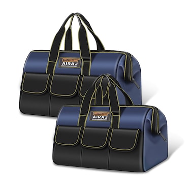 Tool Bag 2-Pack Set   AIRAJ 14" &amp; 16" Portable Tool Storage Bag   Wide Mouth Tool Bags for Men and Women   Small Tool Tote   Tool Organizer for Home Repairs,Garage Storage,Professional Work   Tool Box