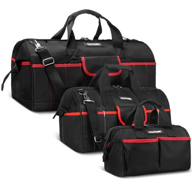 HAUTMEC 3 Pack Portable Tool Bag Set, Heavy Duty 1680D Wide Mouth Tool Box Organizer, Waterproof Utility Bag with Wear-Resistant Non-Slip Base and Double Zipper Design, HT0297-TB