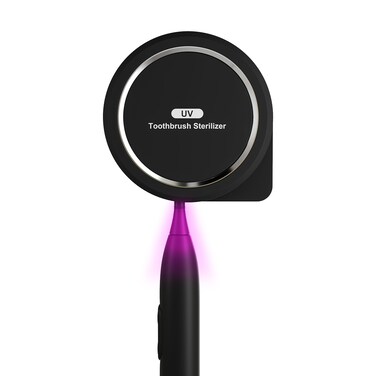 UV Toothbrush Sanitizer Holder, Toothbrush Sanitizer and Holder Cover Caps with Fan Drying, Rechargeable Portable Toothbrush Cleaner Case Fits Most Electric and Manual Toothbrushes (Black)