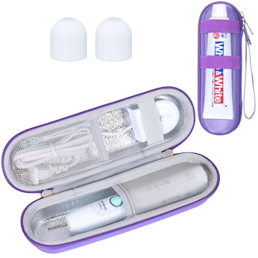 khanka Hard Electric Toothbrush Travel Case with 2 Pack Toothpaste Cap, Compatible with Philips Sonicare ProtectiveClean 4100 5100 5300 6100 6500, Holds Oral-B Pro 1000 3000 5000 6000 (Purple)