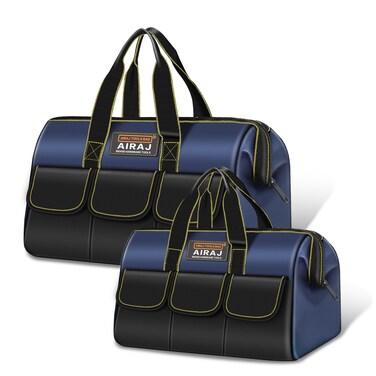 Tool Bag 2-Pack Set   AIRAJ 18" &amp; 14" Portable Tool Storage Bag   Wide Mouth Tool Bags for Men and Women   Small Tool Tote   Tool Organizer for Home Repairs,Garage Storage,Professional Work   Tool Box