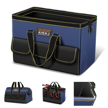 Tool Bag   AIRAJ 16-Inch Portable Tool Storage Bag   Wide Mouth Tool Bags for Men and Women   Small Tool Tote   Tool Organizer for Home Repairs,Garage Storage,Professional Work   Portable Tool Box