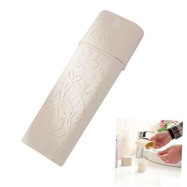 COLLBATH Travel Toothbrush Box Outdoor Toothpaste Cup Travel Toothbrush Case Toothbrush Holder Toothbrush Holder Travel Toothbrush Holder Carved Beige Set Portable Toothbrush Case