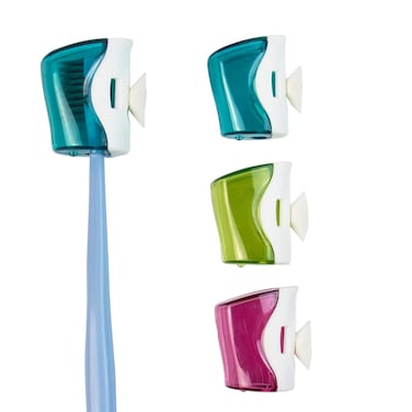 Framendino, 3 Pack Toothbrush Head Covers Caps Holder Case Protector Box with Suction Cup Convenient for Bathroom Wall Mirror Home Outdoor Travel
