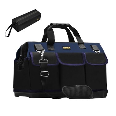 FASTECH 22in Heavy Duty Bottom Tool Bag With Wide Mouth For Tool Storage, Carrier and Organizer, Tool Bag for Men/Women, Wide Mouth Tool Bag With Inside Pockets (22 Inch)
