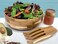 Voce Wooden Salad Bowl Set with Servers and Dressing Jar - Large Acacia Wood Serving Bowl for Salads, Fruits, Pasta, Cereal - Big Salad Bowl with Serving Utensils - Salad Mixing Bowls, 11" D x 4" H