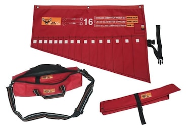 BULL TOOLS 16 Pocket Wrench Roll with Carry Bag Hand Crafted, Heavy Weight Water Proof Ballistic Polyester Oxford Canvas Metric &amp; SAE Wrenches, Tools Bag Organizer Roll Up Pouch - Red
