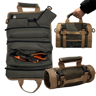 GreceYou Roll Up Tool Bag, Small Tool Bag W/Detachable Tool Pouches, Heavy Duty Tool Roll Bag with 6 Pockets, Tool Bag Organizer for Mechanic/Electrician/Car/Truck/Home (Green)