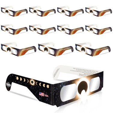 QONBINK Solar Eclipse Glasses Approved 2024, CE and ISO Certified Solar Eclipse Observation Glasses, Safe Shades (12 Pack)