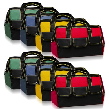 8 Pcs Tool Bag for Men Women Waterproof Heavy Tool Tote Multi Pockets Large Capacity Storage Tool Bag Hard Bottom Tool Tote for Various Tools Electrician Carpenter (Multicolor,16 Inch)