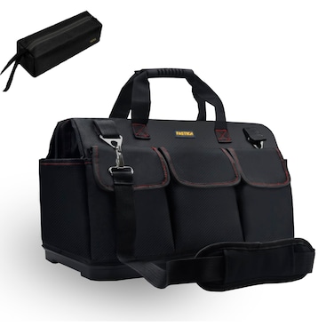 FASTECH 22-inch Heavy Duty Bottom Tool Bag with Wide Mouth for Tool Storage, Carrier and Organizer, Tool Bag for Men, Wide Mouth Tool Bag with Inside Pockets (22Inch)