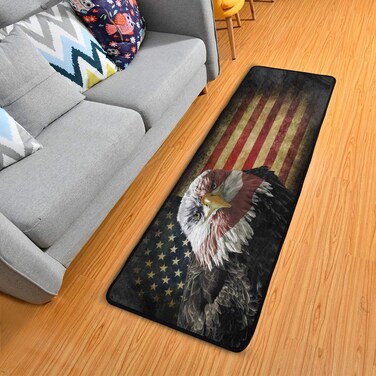 American Bald Eagle Flag Runner Rug Floor Mat Non-Skid Fourth of July Kitchen Rug Soft Area Rug for Bathroom Entryway Hallway Dining Living Room