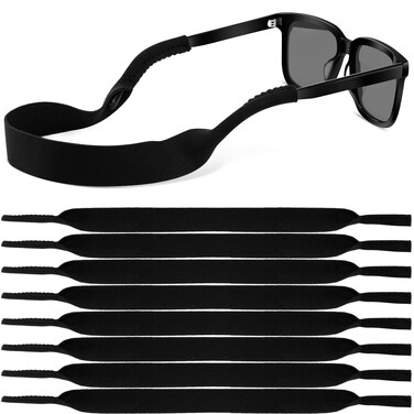 Konohan 8 Pack Men Women Neoprene Sunglass Straps Floating Soft Eyeglass Strap Safety Eyewear Retainer, Neoprene Material for Sports Outdoors Water Activities Adventures, Fit Most Glasses (Black)
