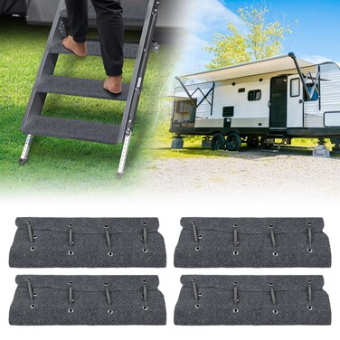 WATERWICH RV Step Covers Rugs 4 Pack RV Camper Step Covers with Install Hooks Fit 22 Inch RV Stairs for RV Mobile Home Campers Trailer Vans