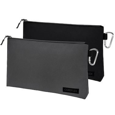 COREFLEX 2 Pack Premium Tool Pouch Zipper Bag with internal pockets, 12inch Tool Bag, Multipurpose Storage pouch, Flat Bottom for stand alone (2 Pack, Grey, Black)