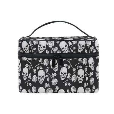 Skull Makeup Bag, Skull Rose Gothic Makeup Organizer Bags Toiletry Bag Box Travel Cosmetic Bag Make Up Train Case for Women Teen Girl Ladies