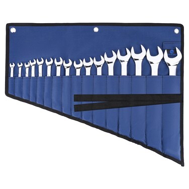 ROCKCOON 16 Pockets Wrench Roll Organizer, Rolled Tool Pouch Bag with Water Proof Oxford Cloth, Blue