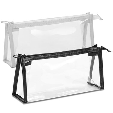 Etercycle TSA Approved Toiletry Bag, Clear Pouches with Zipper for Traveling, Samll Clear Makeup Bags Cosmetic Bag Beach Bag for Home Storage Organizing, Office, Vacation, Travel (Black, White)