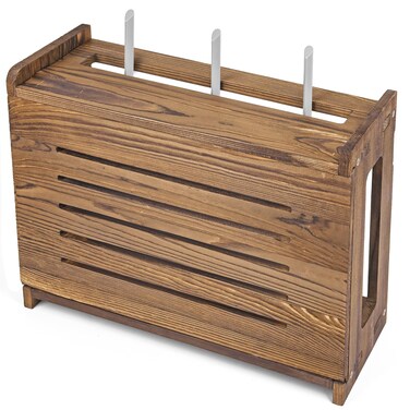 BEARUT Wooden Router Shelf Wall Mount WiFi Router Storage Box Modem Cable Router Cover Organized Power Strip Cable Management Hider Rack Need Assembly 14.9 * 9.8 * 5.4 in (L* H * W)
