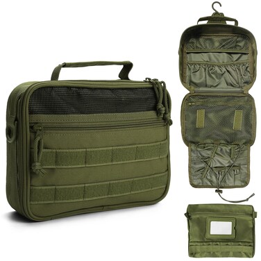 SMONT Tactical Toiletry Bag for Men, Mens Toiletry Travel Bag, Hanging Shaving Hygiene Dopp Kit Bag for Bathroom Army Green