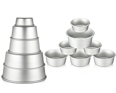 Teenyyou Aluminum Round Cake Pans Bakeware Sets, 12 Pieces Set with 4 Inch, 6 Inch, 8 Inch, 9 Inch, 10 Inch Cake Pans for Baking Wedding Birthday Cakes, Silver