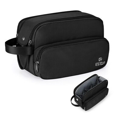 Estour Toiletry Bag for Men, Travel Toiletry Bag Travel Essentials, Dopp Kit Water-resistant Shaving Bag,Bathroom Bag Toiletries Organizer,Classic Black(Polyster)