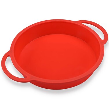 CAKETIME 9 Inch Round Cake Pan, Metal Reinforced Frame Silicone Cake Mold for Baking with Handle Easy to Move BPA Free