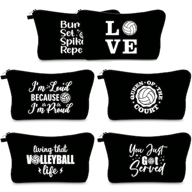 Weewooday 6 Pieces Volleyball Gift Volleyball Makeup Bag Volleyball Pouch Toiletry Bag Portable Sport Cosmetic Bag Volleyball Stuff Volleyball Pencil Case with Zippers for Women Players Teams(Black)