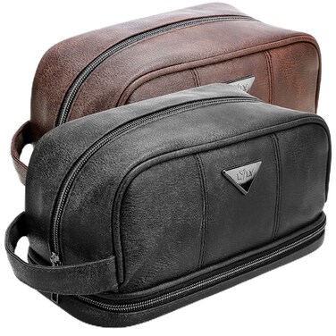 emissary Leather Travel Toiletry Bag for Men, Water Resistant Travel Toiletry Organizer Dopp Kit, Large Capacity Travel Kit for Men, Shaving Bag for Travel Accessories - Black