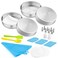 E-far 6 Inch Cake Pans Set of 4, Stainless Steel Round Baking Cake Pan Tins with Decorating Supplie Including Parchment Paper Icing Tips Spatula Scrapper, Non-toxic &amp; Healthy, Dishwasher Safe
