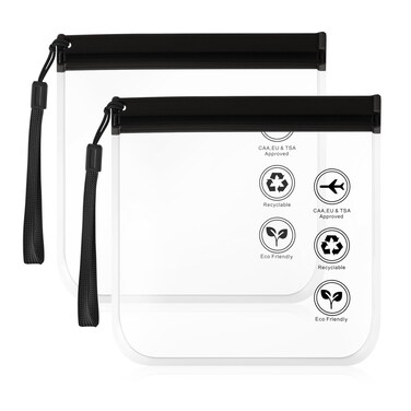 Piriuuo TSA Approved Toiletry Bags Clear Travel Bags Quart Size Travel Toiletry Bags Waterproof Toiletry Bags Leakproof Travel Pouches for Toiletries Liquids Cosmetics (2 Black)