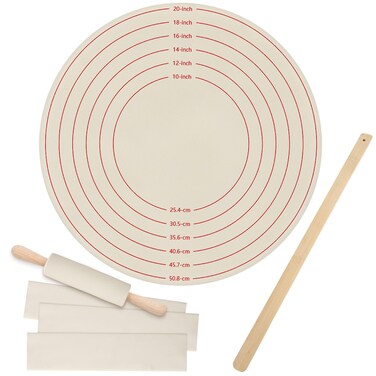 Jingmore 5 Pcs Traditional Norwegian Lefse Making Kit,20 Inch Pastry Cloth and 3 Pcs 11 x 2.5 Inch Rolling Pin Cover 24 Inch Thanksgiving Wood Turning Stick for Baking(Not Included Board)