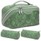 Travel Makeup Bags Cosmetic Organizer Bag: 3-Set Large Capacity Make up Bag - PU Leather Toiletry Bag for Women - Wide Open Portable Pouch with Divider &amp; Handle (03-Green-2)
