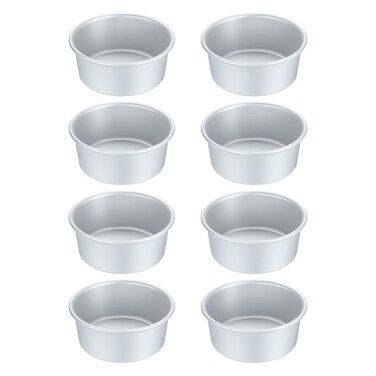 uxcell 8 Pcs Non-Stick Round Cake Pan 4.5" Aluminium Alloy Round Cake Baking Pan - for Wedding Birthday Christmas Cake Baking, Silver Tone