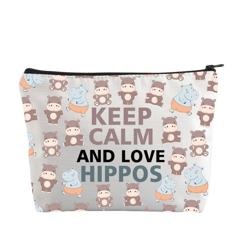 FUSTMW Hippo Makeup Bag Hippo Gifts for Women Hippopotamus Gifts Keep Calm and Love Hippos Cosmetic Bag Travel Toiletry Bag (hippo bag)