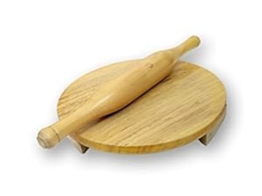 Generic Chakla Belan   Roti Maker   Wooden Round Polpat-Roti Roller/Chakla-Belan/Rolling Pin Set (Yellow), Medium, VISCE160420240015