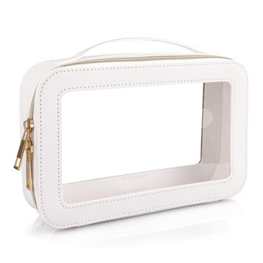 YAASHEEN Clear Makeup Bag Clear Cosmetic Bag Large Toiletry Bag With Zipper Double Sided Travel Makeup Bag For Women Waterproof Clear Toiletry Bag (Medium) White