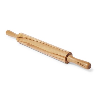 Sur La Table Olivewood Rolling Pin with Handles, 20", Tan