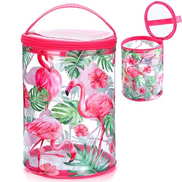 Christmas Beach Gifts Heavy Duty Clear Lotion Toiletry Bags for Travel Makeup Bag Cylinder Waterproof Portable Trip Bag Sunscreen Cosmetic Pouch with Handle Zipper(Flamingo)