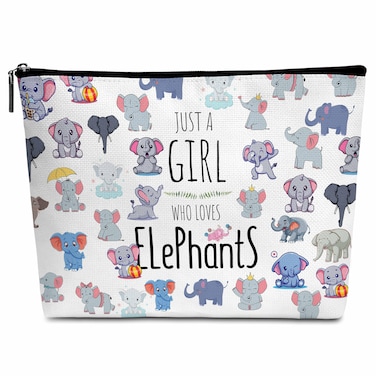 Elephant Cosmetic Bag, Elephants Makeup Bag with Zipper for Toiletry Bag Accessories, Animal Lovers Gifts for Women Birthday - A06