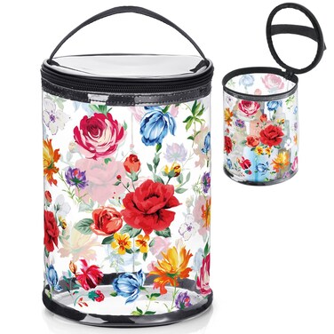 Christmas Beach Gifts Heavy Duty Clear Lotion Toiletry Bags for Travel Makeup Bag Cylinder Waterproof Portable Trip Bag Sunscreen Cosmetic Pouch with Handle Zipper(Flowers)