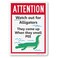 SmartSign 14 x 10 inch &acirc;&euro;&oelig;Attention - Watch Out For Alligators, They Come Out When They Smell Pee&acirc;&euro; Funny Pool Metal Sign, 40 mil Laminated Rustproof Aluminum, Multicolor, Made in USA
