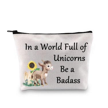 JXGZSO Funny Farm Horse Cosmetic Bag In a World Full of Unicorns be a Badass Donkey Makeup Bag Donkey Lover Gift