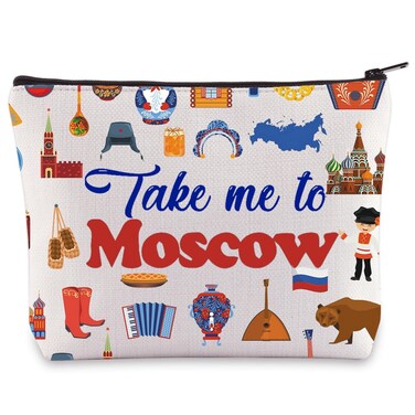 LEVLO Moscow Russia Culture Travel Cosmetic Bag Moscow Souvenir Gift Take Me To Moscow Makeup Zipper Pouch Bag For Traveler (Take Me To Moscow)