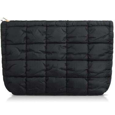 Hillban Puffy Quilted Makeup Bag Quilted Cosmetic Bag Cute Puffer Toiletry Bag Checkered Makeup Pouch Aesthetic Travel Makeup Brushes Bag(Black,Classic)